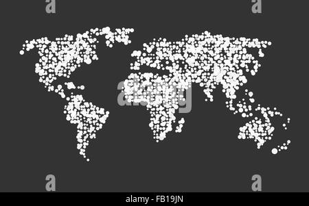 world map made of white dots on a black background Stock Vector