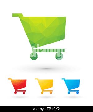 isolated colorful shopping carts triangle green red yellow blue Stock Vector