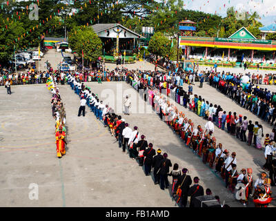 Manau Dance, traditional ceremony of Kachin people to celebrate Kachin National Day in Myitkyina, Myanmar Stock Photo