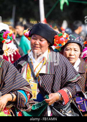 Manau Dance, traditional ceremony of Kachin people to celebrate Kachin National Day in Myitkyina, Myanmar Stock Photo