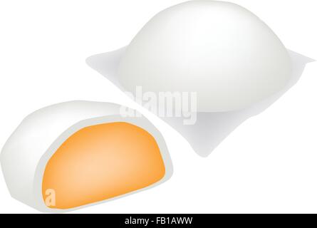 Chinese Dumpling, Steamed Bun Stuffed With Sweet Custard Cream Isolated on White Background. Stock Vector