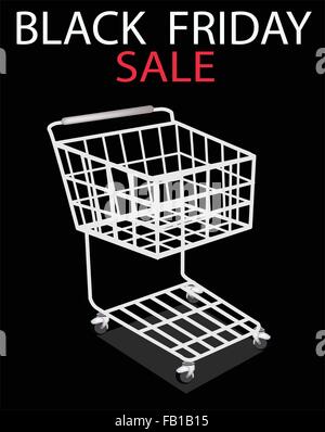 Shopping Cart on Black Friday Sale, Sign for Start Christmas Shopping Season and Biggest Discount Promotion in A Year. Stock Vector