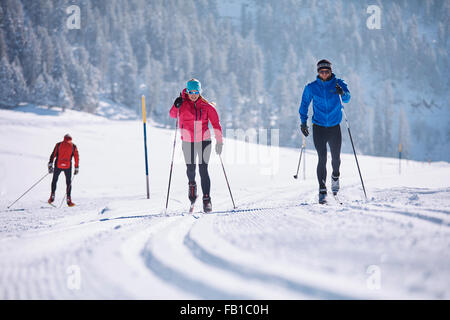 Woman and man, cross-country skiing, Seilrain, Sellraintal, Stubai Alps, Tyrol, Austria Stock Photo