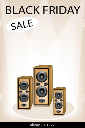Audio Speaker Announcing Black Friday Sale, Sign for Start Christmas Shopping Season and Biggest Discount Promotion in A Year. Stock Vector