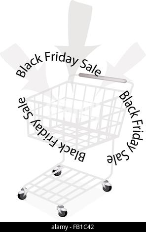 Shopping Cart on Black Friday Sale, Sign for Start Christmas Shopping Season and Biggest Discount Promotion in A Year. Stock Vector