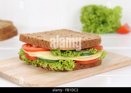 Sandwich toast bread for breakfast with cheese, tomatoes, lettuce Stock Photo