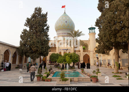 Mosque Imamzadeh-ye Ali Ebn-e Hamze or Ali ibn Ahmad ibn Hamza, courtyard with pool, mausoleum, grave mosque, Shiraz, Iran Stock Photo