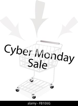 Shopping Cart on Cyber Monday Sale, Sign for Start Christmas Shopping Season and Biggest Discount Promotion in A Year. Stock Vector