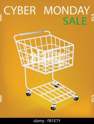 Shopping Cart on Cyber Monday Sale, Sign for Start Christmas Shopping Season and Biggest Discount Promotion in A Year. Stock Vector