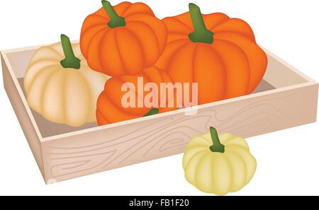 A Heap of Fresh Pumpkins in Wooden Container, Pumpkin Is One of Vitamin Nutrients to Improve Nutrient Intake and Health Benefits Stock Vector
