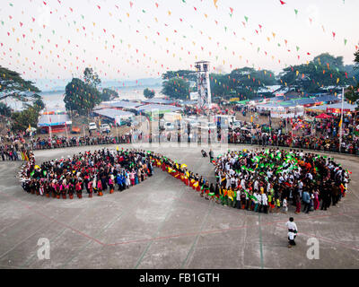 Manau Dance, traditional ceremony of Kachin people to celebrate Kachin National Day in Myitkyina, Myanmar Stock Photo