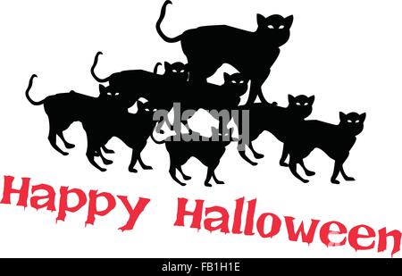 An Illustration of Black Cats Isolated on White Background, Sign for Happy Halloween Celebration. Stock Vector