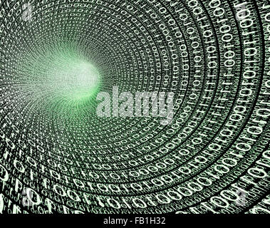 Tunnels with binary code as a data vortex. Stock Photo