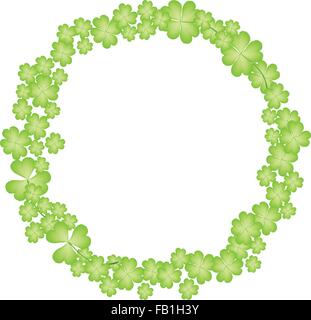 A Lovely Round Frame of Lucky Four Leaf Clovers with Copy Space for Your Content or Picture, Isolated on White Background Stock Vector