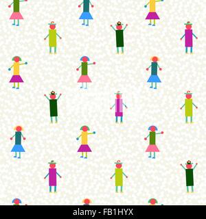 Seamless pattern, people made with geometry shapes and colorful elements. EPS10 vector. Stock Vector