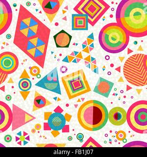 Seamless pattern background with geometric shapes and abstract designs in colorful vibrant pop style. EPS10 vector. Stock Vector