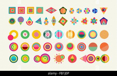 Geometry element shapes set, colorful fun abstract icons and symbols with vibrant pop style designs. EPS10 vector. Stock Vector