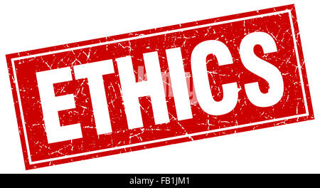 ethics red square grunge stamp on white Stock Photo