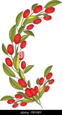 Illustration of Green Olives and Leaves Hanging on Small Tree Branch in ...