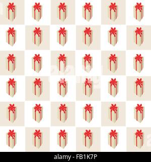 An Illustration Seamless Patterns of Lovely Tall Gift Boxes in Light Brown and White Chess Board, A Perfect Gift or Present for Stock Vector