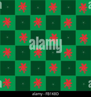 An Illustration Seamless Patterns of Lovely Red Bow in Green and Dark Green Chess Board, A Perfect Gift or Present for Someone S Stock Vector