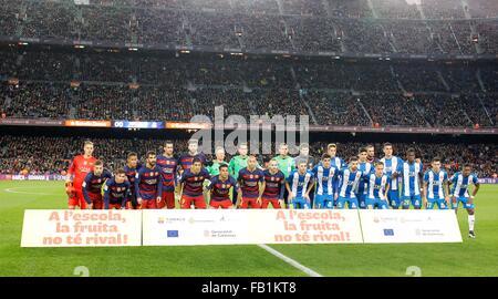 06.01.2016. Nou Camp, Barcelona, Spain. Spanish Cup football round of 16. FC Barcelona versus RCD Espanyol.  Teams line up pre-match Stock Photo