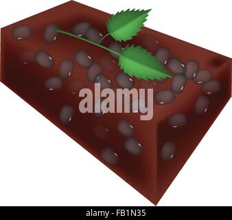 Japanese Traditional Dessert, Mizuyoukan or Sweet Jelly Made of Red Bean Paste, Agar and Sugar Isolated on White Background. Stock Vector