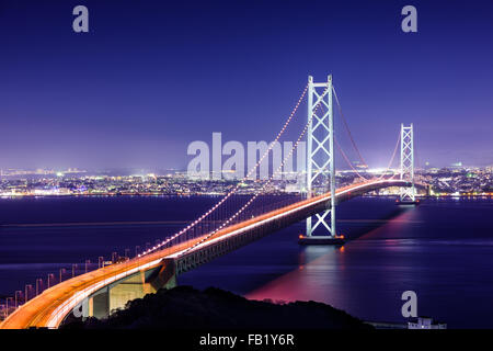 Akashi Kaikyo Bridge spanning the Seto Inland Sea from Awaji Island to Kobe, Japan. Stock Photo