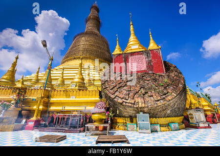 Bago, Myanmar at Shwemawdaw Pagoda and the fallen pagoda which collapsed in 1917.
