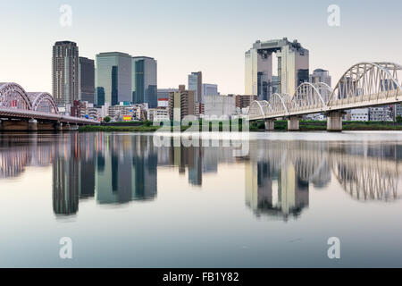 Osaka, Japan on the Yodogawa River. Stock Photo