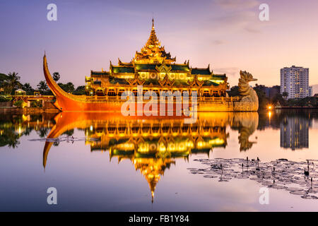 Yangon, Myanmar at Karaweik Palace in Kandawgyi Royal Lake. Stock Photo