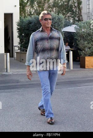 Creed star Sylvester Stallone out for lunch at Cafe Roma in Beverly Hills Ca.  Featuring: Sylvester Stallone Where: Beverly Hills, California, United States When: 07 Dec 2015 Stock Photo