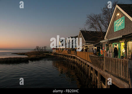 The Duck village waterfront shops, in the Outer Banks of North Carolina during Thanksgiving week. Stock Photo