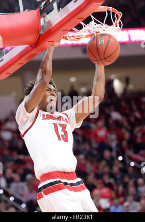 Raleigh, North Carolina, US. 7th Jan, 2016. RAYMOND SPALDING (13) of Louisville dunks for 2 points. The North Carolina State University Wolfpack hosted the Louisville Cardinals at the PNC Arena in Raleigh, N.C. Credit:  Fabian Radulescu/ZUMA Wire/Alamy Live News Stock Photo