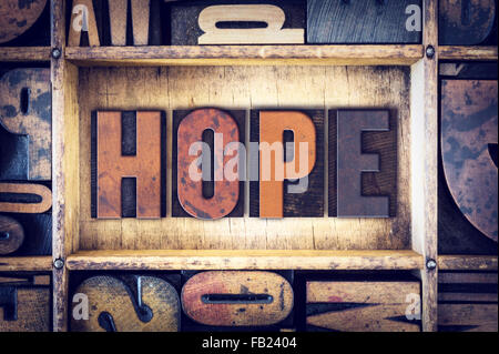 The word 'Hope' written in vintage wooden letterpress type. Stock Photo