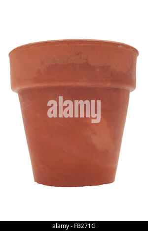 Small old terracotta flower pot on white background Stock Photo