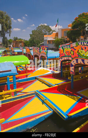 The colourful tourist boats in Xochimilco, Mexico City, Mexico, South America Stock Photo