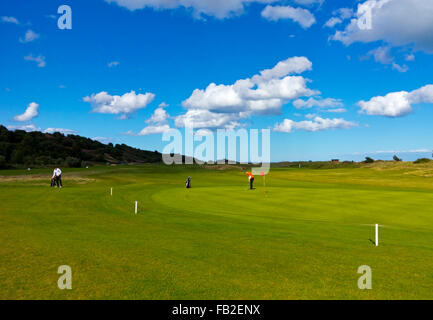 Green at Alnmouth Village Golf Club in Northumberland England UK the ...