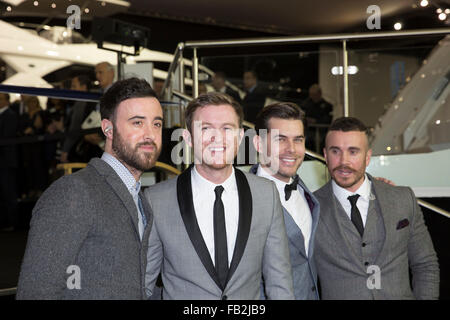 London, UK. 08th Jan, 2016. The Overtones sang on the Sunseeker stand at he 62nd annual London Boat Show at ExCel. Credit:  Keith Larby/Alamy Live News Stock Photo