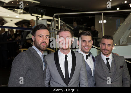 London, UK. 08th Jan, 2016. The Overtones sang on the Sunseeker stand at he 62nd annual London Boat Show at ExCel. Credit:  Keith Larby/Alamy Live News Stock Photo