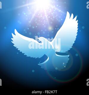 White dove flying in a blue sky Stock Vector