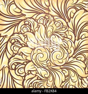 Background with scrolling golden Leaves. Stock Vector