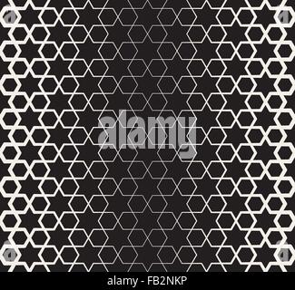 Vector Seamless Black And White Islamic Star Geometric Halftone Line Pattern Stock Vector