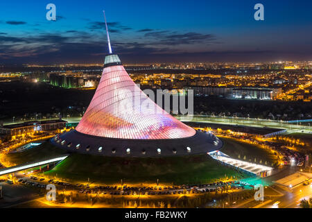 Central Asia, Kazakhstan, Astana, Night view over Khan Shatyr entertainment center Stock Photo