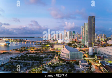 Elevated view over Biscayne Boulevard and the skyline of Miami, Florida, USA Stock Photo