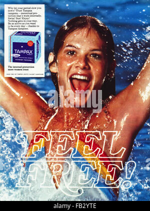 Original vintage advert from 1970s. Advertisement from 1978 advertising Tampax tampons. 70s retro