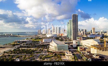 Elevated view over Biscayne Boulevard and the skyline of Miami, Florida, USA Stock Photo