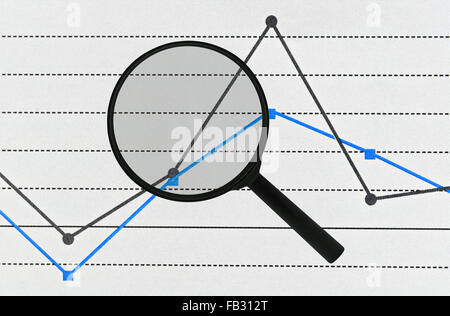 Simple planar graph in two colors and a magnifier over it Stock Photo