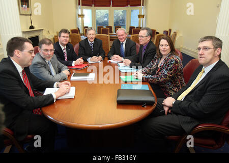 Six assembly members - three from the DUP and three from Sinn Fein meet for the first time to examine the issue of parading. (fr Stock Photo