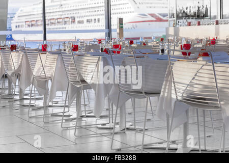 Table settings in the restaurant in the Opera House, Oslo, Norway. Stock Photo